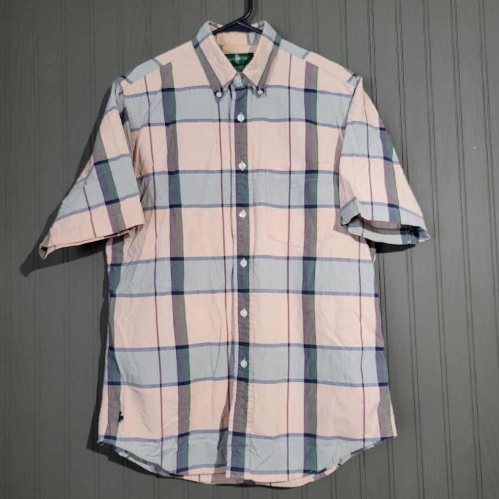Hunt Club Button Down Shirt Short Sleeve Pink/Blue Plaid Men's Medium